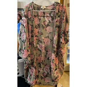 Girl Soul Beautiful Sheer Floral Kimono Style Drape Pink Olive Green Size 2x